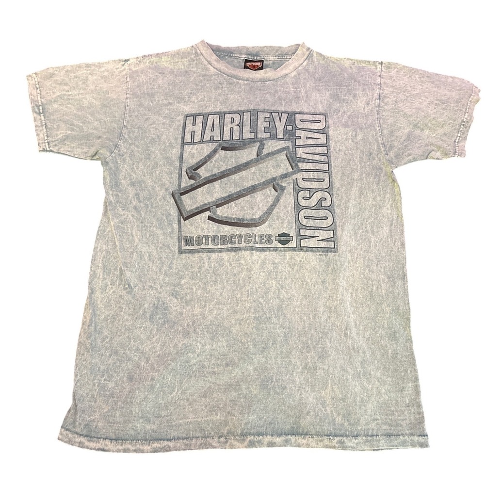 Harley Davidson Men's Blue Acid Wash Graphic T Shirt Daytona Beach FL Size Large